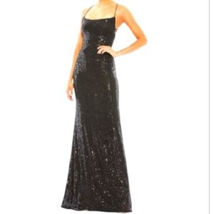 Mac Duggall‎ Gown, Black Allover Sequins, Spaghetti Straps, Size 12, NEW!